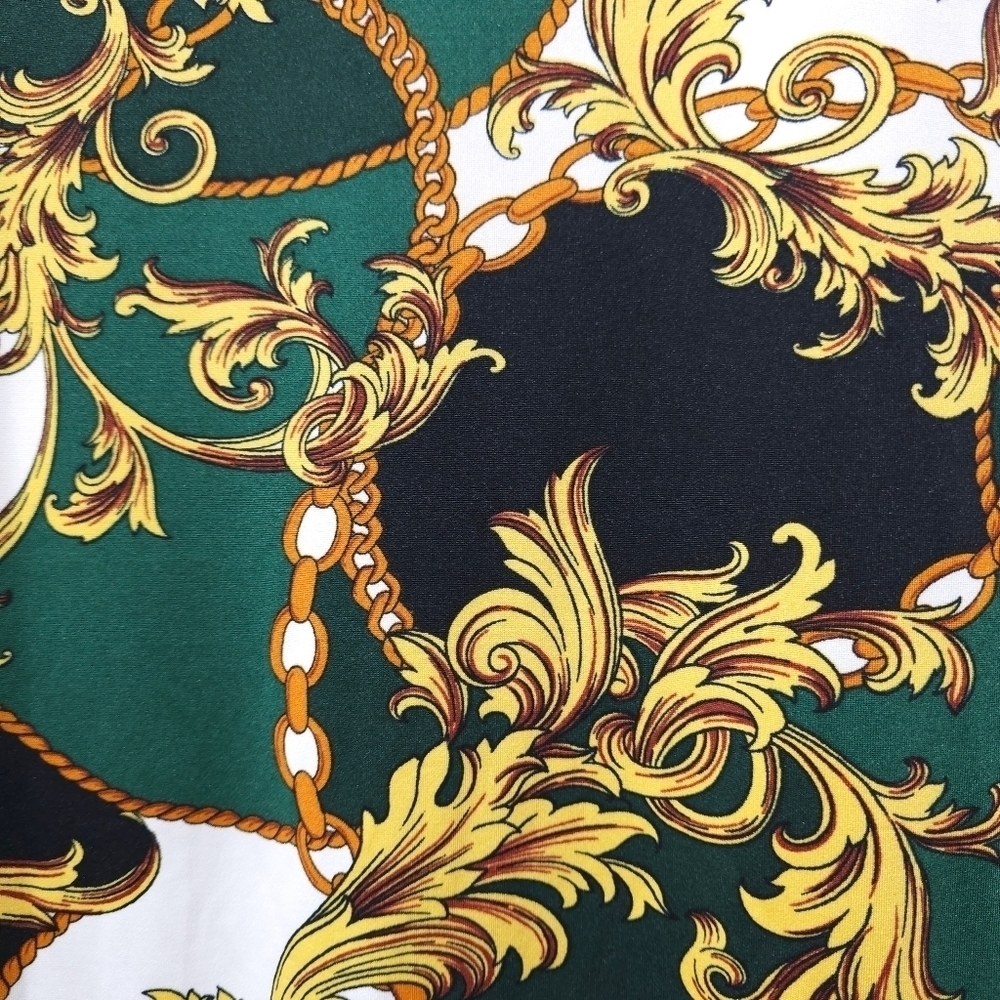 ✨️4/$20 IRIS Long Sleeve Square Neck Bodycon Mini Dress in Green, Gold Filagree - Picture 14 of 15